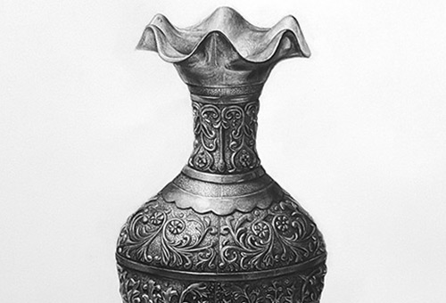 Vase (sold art)- black and white still life charcoal drawing by Singapore charcoal drawing artist Liu Ling