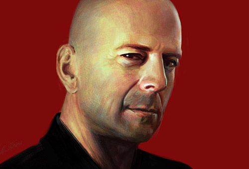 digital portrait painting of Bruce Willis