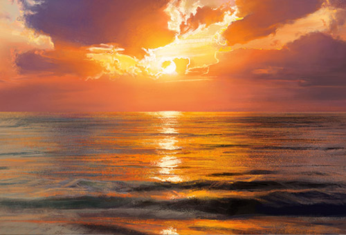 digital painting of sunset on the sea