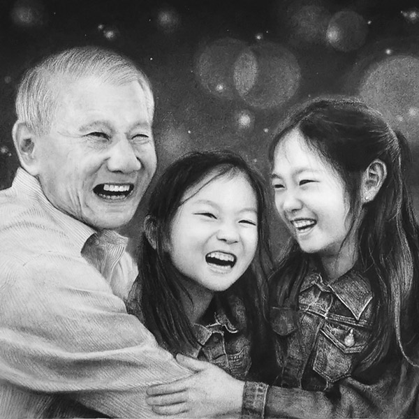 custom charcoal family portrait drawing as a birthday gift