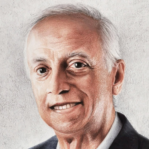 Corporate gift, custom portrait drawing of Professor Sir Sabaratnam Arulkumaran, commissioned by NUS