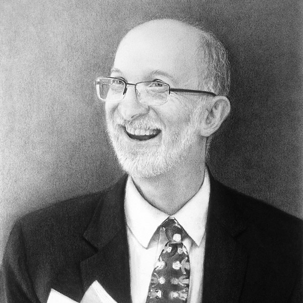 black and white portrait drawing of Dr. Roger Weissberg who passed away