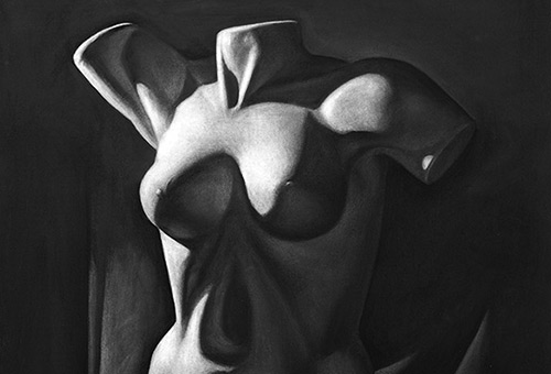 Torso - art study of a female torso with drapery by Singapore visual artist Liu Ling at Art Is Charcoal Drawing Class