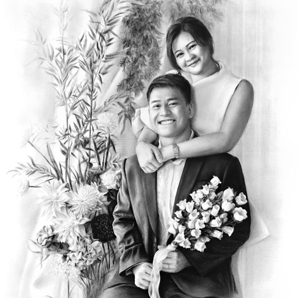 Commissioned drawing of a loving couple as a gift to friend