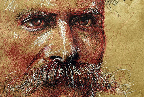 Friedrich Nietzsche (sold art) - pen drawing of the German philosopher by contemporary Singapore portrait artist Liu Ling 