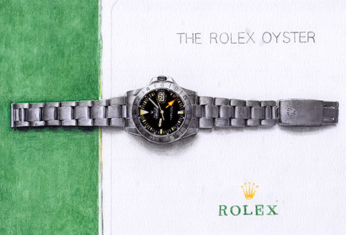 Still life drawing of a Rolex watch